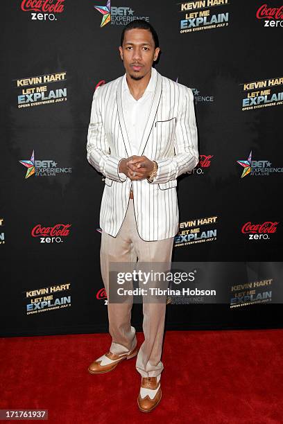 Nick Cannon attends the 'Kevin Hart: Let Me Explain' Los Angeles premiere at Regal Cinemas L.A. Live on June 27, 2013 in Los Angeles, California.