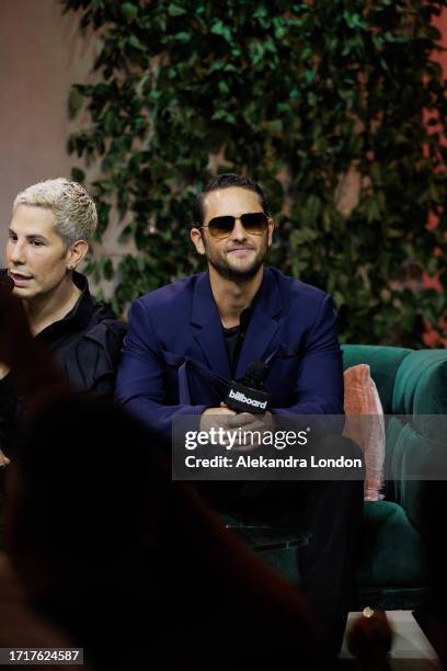 Christian Chávez and Christopher von Uckermann speak in Reviving RBD Presented by AT&T during the 2023 Billboard Latin Music Week at Faena Forum on...
