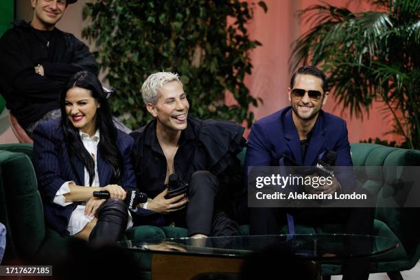 Maite Perroni, Christian Chávez, Christopher von Uckermann and Guillermo Rosas speak in Reviving RBD Presented by AT&T during the 2023 Billboard...