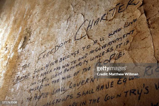 Grafitti on the wall of the holding cell below Courtroom C at the Palace of Justice in Pretoria, South Africa, 16th February 2011. Prisoners were...