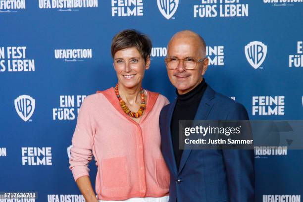 Gisi Herbst and Christoph Maria Herbst attend the premiere of "Ein Fest Fürs Leben" at Cinedom on October 04, 2023 in Cologne, Germany.