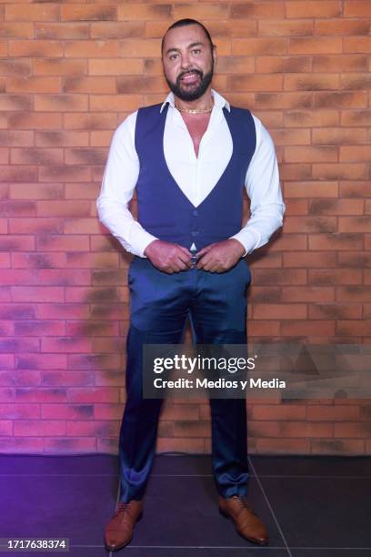 Latín Lover poses for a photo during the opening of comedian Juan Jose Mendoza's restaurant "El Desgarriate" on October 4, 2023 in Mexico City,...