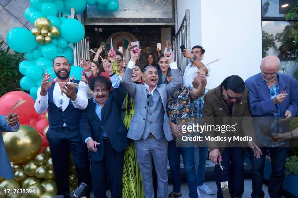 Latín Lover, Tony Balardi, Wanders Lover, Jose Juan Mendoza JJ, Javier Carranza El Costeño and Radames de Jesús poses for a photo during the opening...