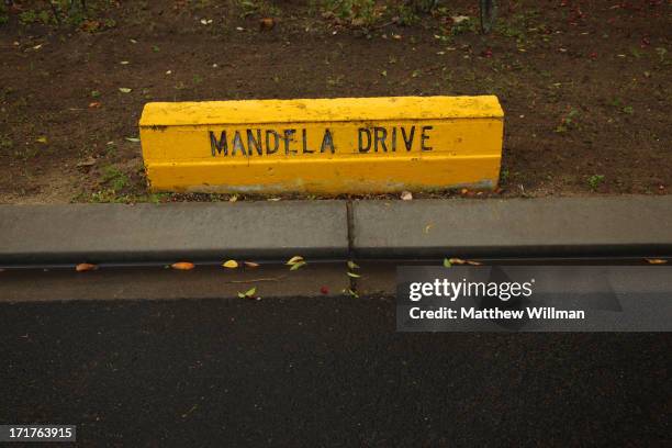 Road named after South African statesman Nelson Mandela outside the house in which he was kept prisoner at Victor Verster Prison, Cape Town, South...