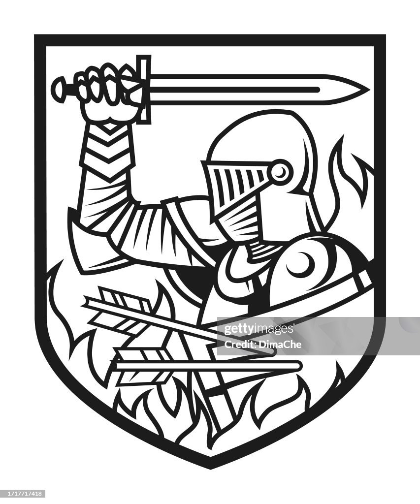 Warrior knight in armor with sword and shield