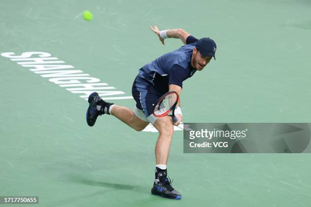 Andy Murray of Great Britain competes in the Men's Singles Round of 128 match against Roman Safiullin of Russia on Day 3 of 2023 Shanghai Rolex...