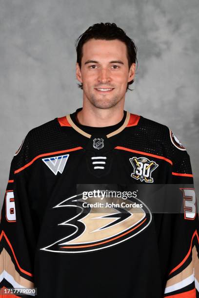 John Gibson of the Anaheim Ducks poses for his official headshot for the 2023-2024 season on September 13, 2023 at Great Park Ice in Irvine,...