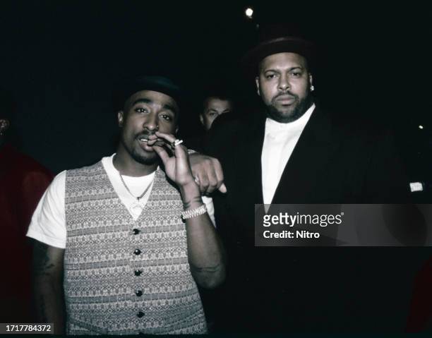Portrait of rapper Tupac Shakur and music executive Marion 'Suge' Knight, of Death Row Records, outside Club 662, Las Vegas, Nevada, circa 1996.