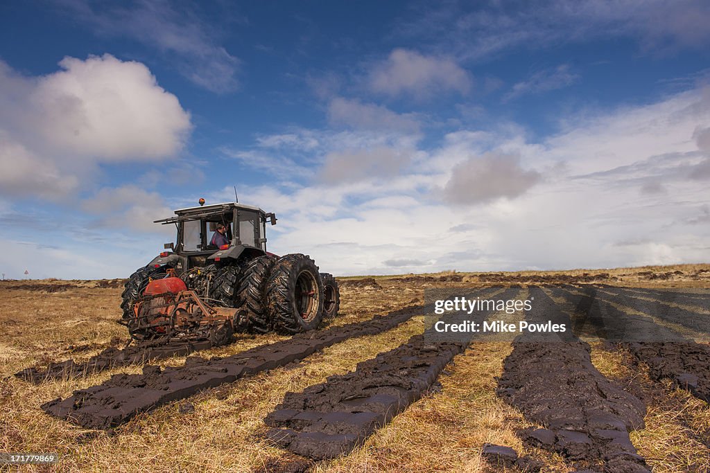 Mechanical peat extraction, North Uist, Scotland