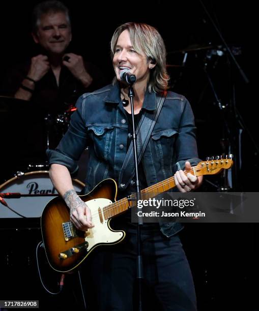 Keith Urban performs at Bridgestone Arena on October 03, 2023 in Nashville, Tennessee.