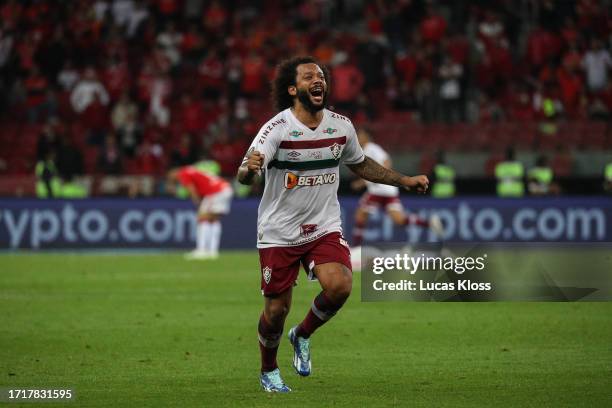 Marcelo of Fluminense celebrate the second scored goal by German Cano of Fluminense the second leg of the Copa CONMEBOL Libertadores 2023 semi-final...