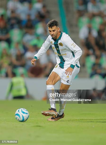 Raul Lopez of Santos controls the ball during the 9th round match between Santos Laguna and Necaxa as part of the Torneo Apertura 2023 Liga MX at...