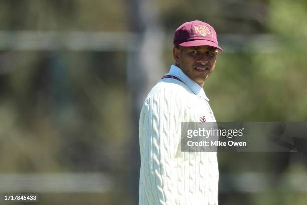 Usman Khawaja of Queensland looks on during the Sheffield Shield match between New South Wales and Queensland at Cricket Central, on October 05 in...