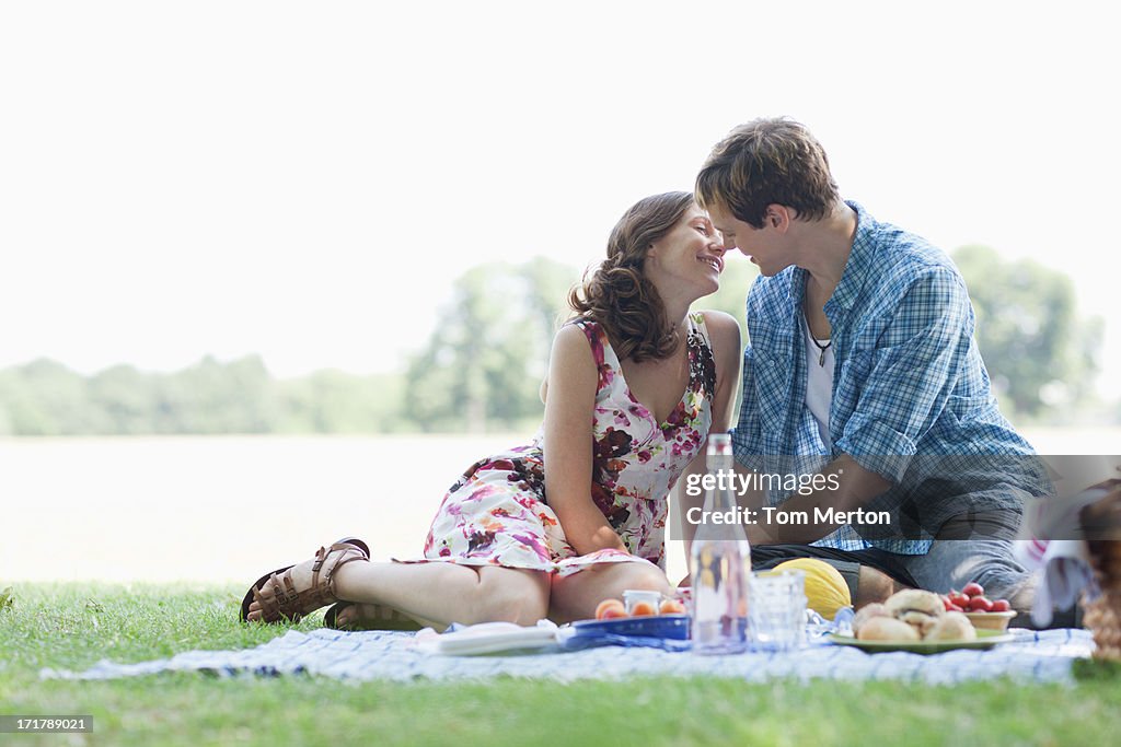 Couple having picnic in park 