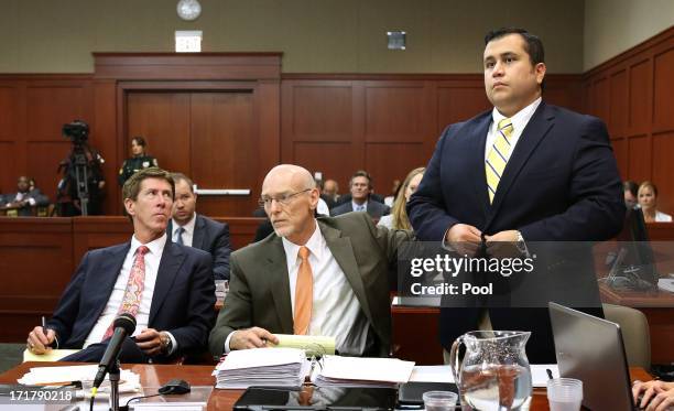 George Zimmerman , with his attorneys, Mark O'Mara and Don West appear in court during the 15th day of his murder trial in Seminole circuit court...