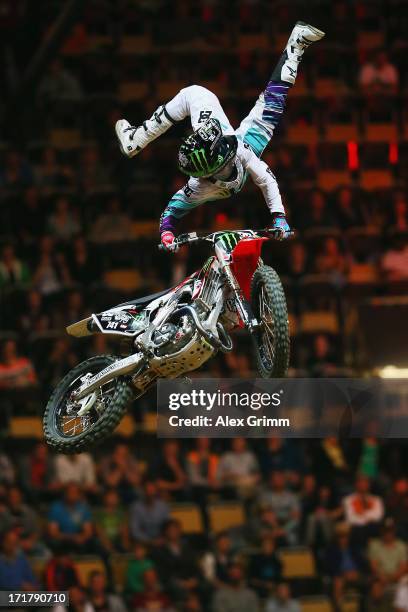 Nate Adams of the United States performs in the Moto X speed and style competition on Day 2 of the X-Games at Olympic Parc on June 28, 2013 in...