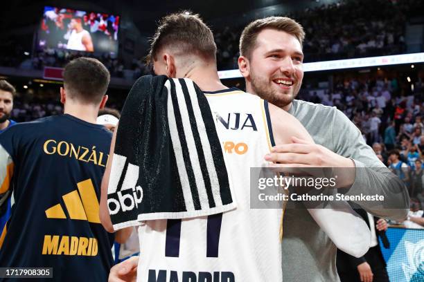 Luka Doncic of the Dallas Mavericks smiles after the game against Real Madrid at WiZink Center on October 10, 2023 in Madrid Spain. NOTE TO USER:...