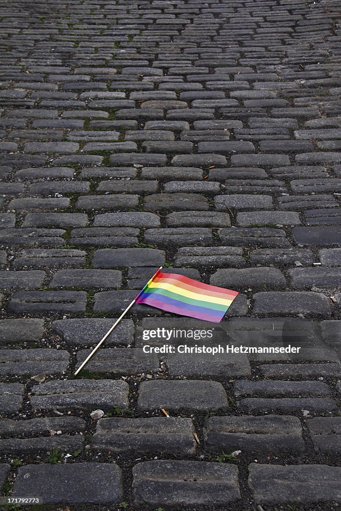 Rainbow flag on street