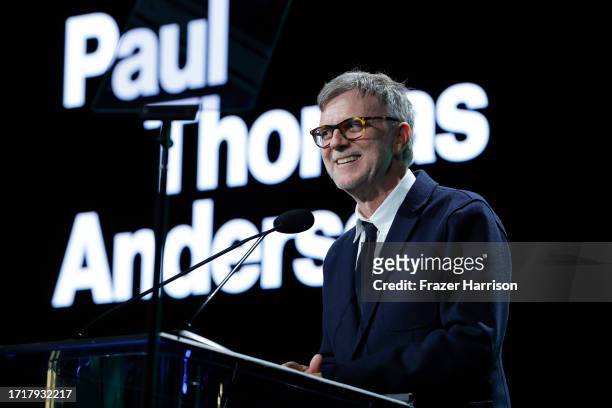Paul Thomas Anderson speaks onstage during 2023 Pioneer Of The Year: A Celebration of Erik Lomis presented by Amazon and MGM Studios at The Beverly...