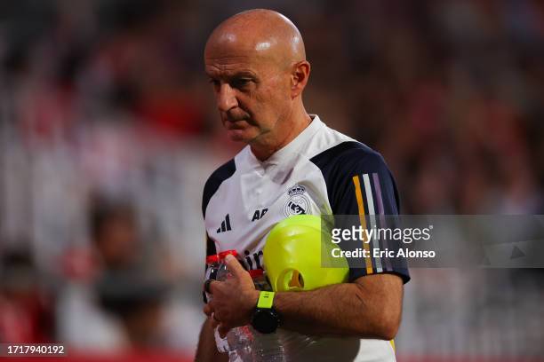 Real Madrid assistant coach Antonio Pintus looks on during the LaLiga EA Sports match between Girona FC and Real Madrid CF at Montilivi Stadium on...