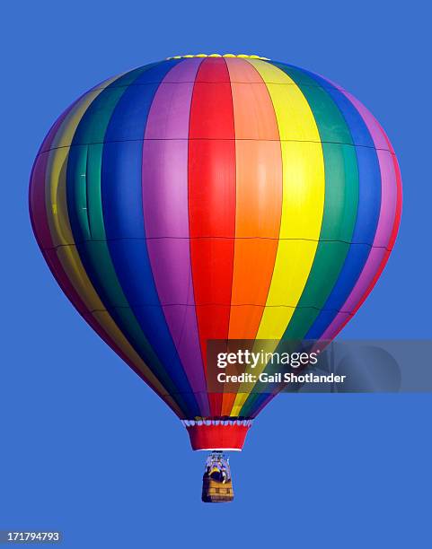 rainbow stripes on hot air balloon - hot air balloon stock pictures, royalty-free photos & images