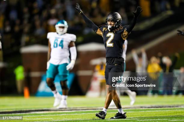 Tyrek Funderburk of the Appalachian State Mountaineers reacts after a play during a football game against the Coastal Carolina Chanticleers at Kidd...
