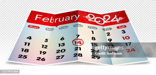 ilustraciones, imágenes clip art, dibujos animados e iconos de stock de vector calendario febrero 2024 en papel plegado aislado - february
