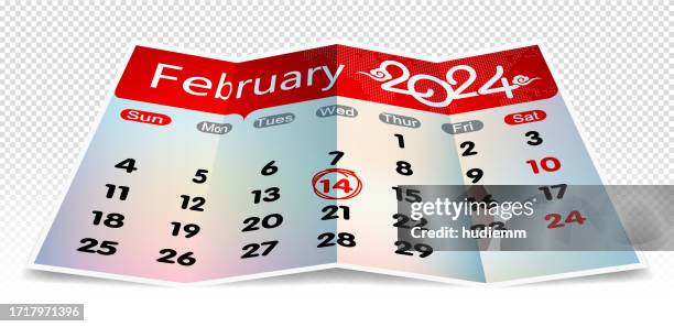 vector february 2024 calendar on folded paper isolated - post it notes white background stock illustrations