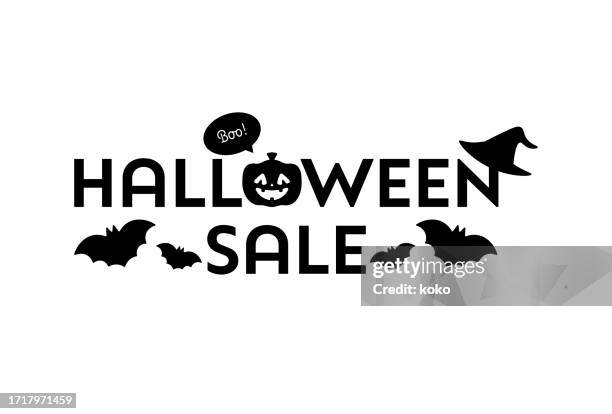 halloween sale, jack-o’-lantern, witch hat, bat. speech bubble, boo. postcard. banner. greeting card. - witchs hat stock illustrations