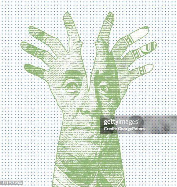 ben franklin und hände, die sich strecken - benjamin franklin stock-grafiken, -clipart, -cartoons und -symbole