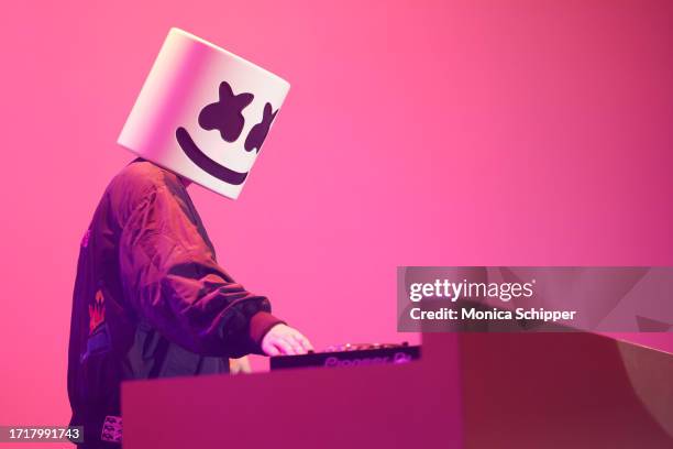 Marshmello performs onstage as Selena Gomez hosts the Inaugural Rare Impact Fund Benefit Supporting Youth Mental Health on October 04, 2023 in Los...