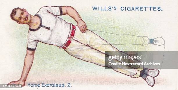 Collectible illustrated tobacco or cigarette card, 'Physical Culture' series, published in 1914 by Wills Cigarettes, depicting a male athlete...