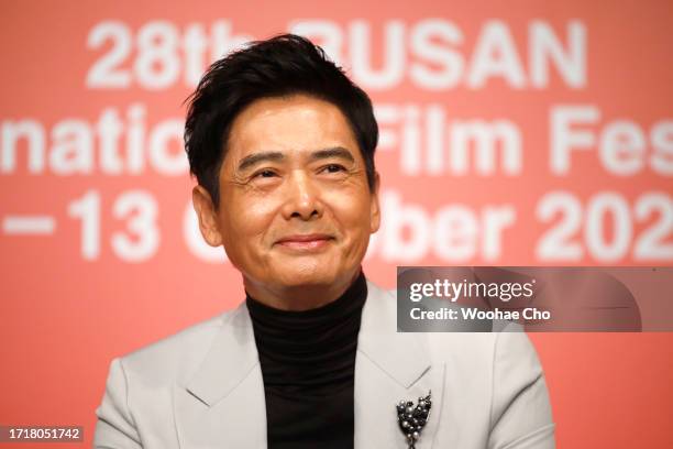 Chow Yun Fat attends ‘The Asian Filmmaker of the Year’ press conference during the 28th Busan International Film Festival at KNN Theatre on October...