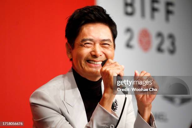 Chow Yun Fat attends ‘The Asian Filmmaker of the Year’ press conference during the 28th Busan International Film Festival at KNN Theatre on October...