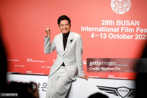 Chow Yun Fat attends ‘The Asian Filmmaker of the Year’ press conference during the 28th Busan International Film Festival at KNN Theatre on October...