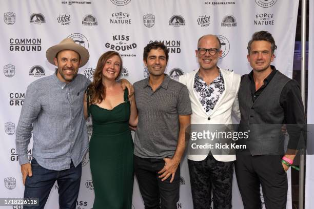 Ryland Engelhart, Rebecca Harrell Tickell, Adrian Grenier, Josh Tickell, and Finian Makepeace attend the "Common Ground" Austin screening at The...