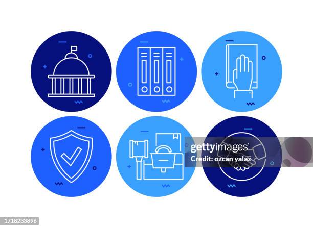 stockillustraties, clipart, cartoons en iconen met law and justice related vector banner design concept. global multi-sphere ready-to-use template. web banner, website header, magazine, mobile application etc. modern design. - beeld