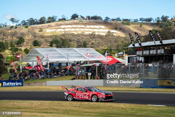 Brodie Kostecki driver of the Coca-Cola Racing Chevrolet Camaro ZL1 during the Bathurst 1000, part of the 2023 Supercars Championship Series at Mount...