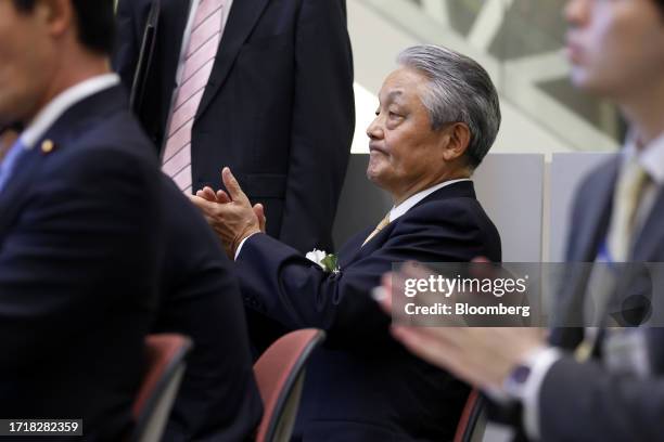 Hiromi Yamaji, chief executive officer of Japan Exchange Group Inc. , attends a ceremony marking the opening of the carbon credit market at the Tokyo...