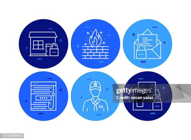 security related vector banner design concept. global multi-sphere ready-to-use template. web banner, website header, magazine, mobile application etc. modern design. - mobile security guard stock illustrations
