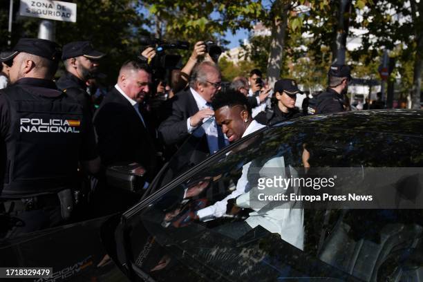 The soccer player Vinicius Jr. On his way out after testifying for the racist insults received at Mestalla, at the Courts of Plaza de Castilla, on...