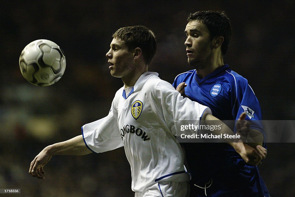 James Milner of Leeds United shields the ball from Damien Johnson of Birmingham City 