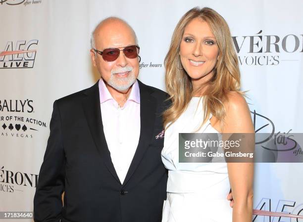 Rene Angelil and singer Celine Dion arrive at the premiere of the show "Veronic Voices" at Bally's Las Vegas on June 28, 2013 in Las Vegas, Nevada.
