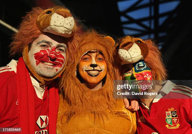 Lions fans, show their support for the team prior to game two of the International Test Series between the Australian Wallabies and the British &...