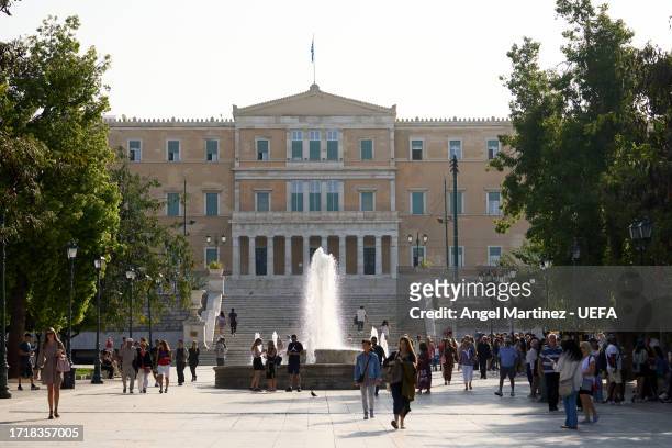 General view of Greek Parliament prior to the UEFA Europa League match between AEK Athens and AFC Ajax at AEK Arena on October 05, 2023 in Athens,...