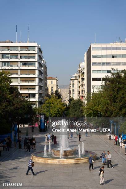 General view of Syntagma Square prior to the UEFA Europa League match between AEK Athens and AFC Ajax at AEK Arena on October 05, 2023 in Athens,...