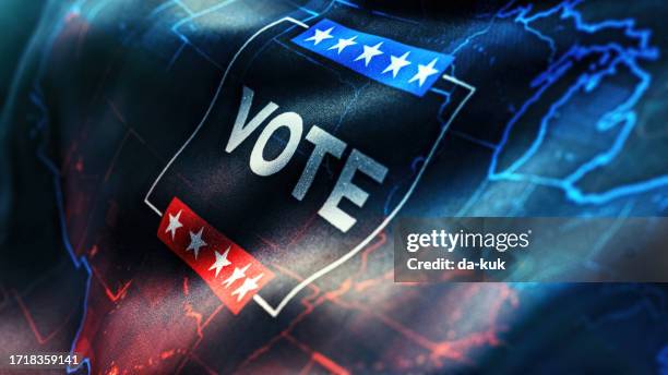 vote - usa election. waving flag with usa map and election message - online voting stock pictures, royalty-free photos & images