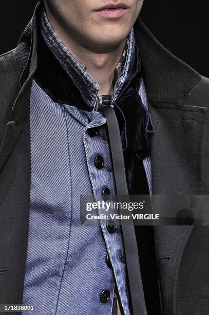 Model walks the runway during the Ann Demeulemeester Menswear Spring/Summer 2014 Show as part of the Paris Fashion Week on June 28, 2013 in Paris,...