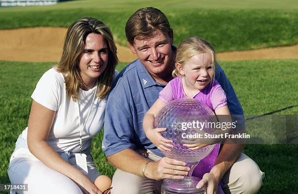 Ernie Els of South Africa with his wife Liezl and daughter Samantha with the trophy for winning The Nedbank Golf Challenge at The Gary Player Country...