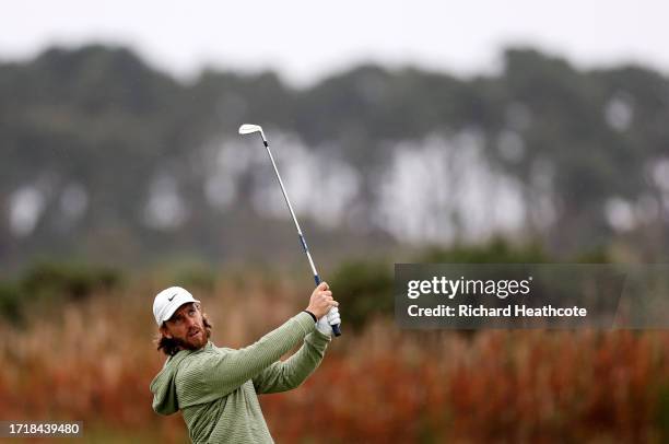 Tommy Fleetwood of England plays his second shot on the third hole during Day One of the Alfred Dunhill Links Championship at Carnoustie Golf Links...